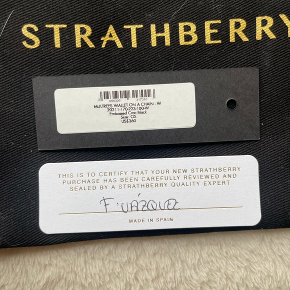 Strathberry Black Croc Embossed Leather Bag with Gold Chain - Picture 5 of 8